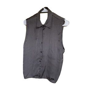RVCA Gray Satiny Poly Blouse Keyhole Under Back Collar, Shirt Tails, Size XS/S